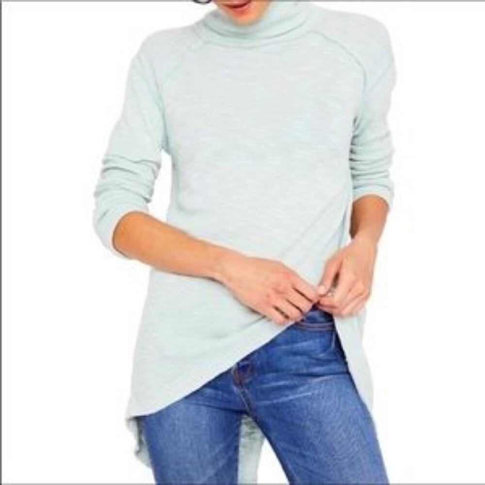 Free People Seafoam Green Split Back Turtleneck Knit Top Size XS